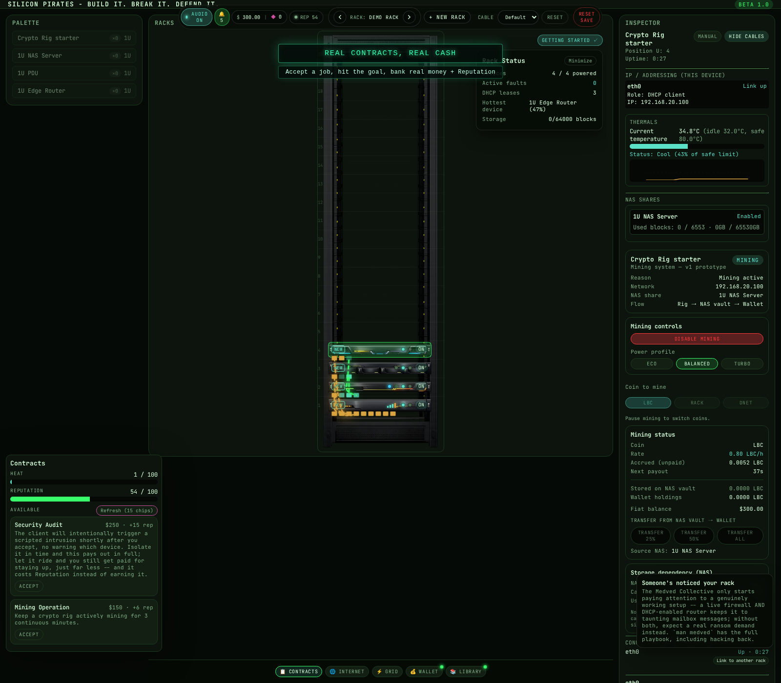 Client contracts panel with Lab Credits and Reputation rewards