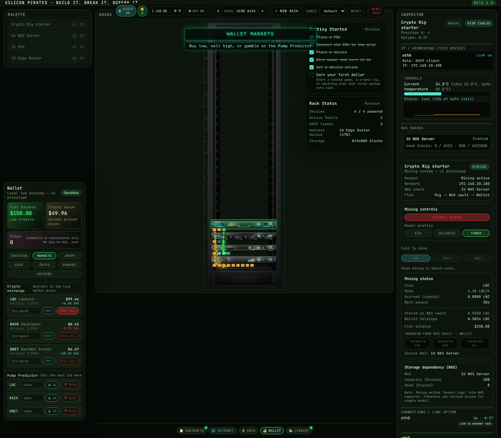 Wallet Markets exchange and Pump Predictor mini-game